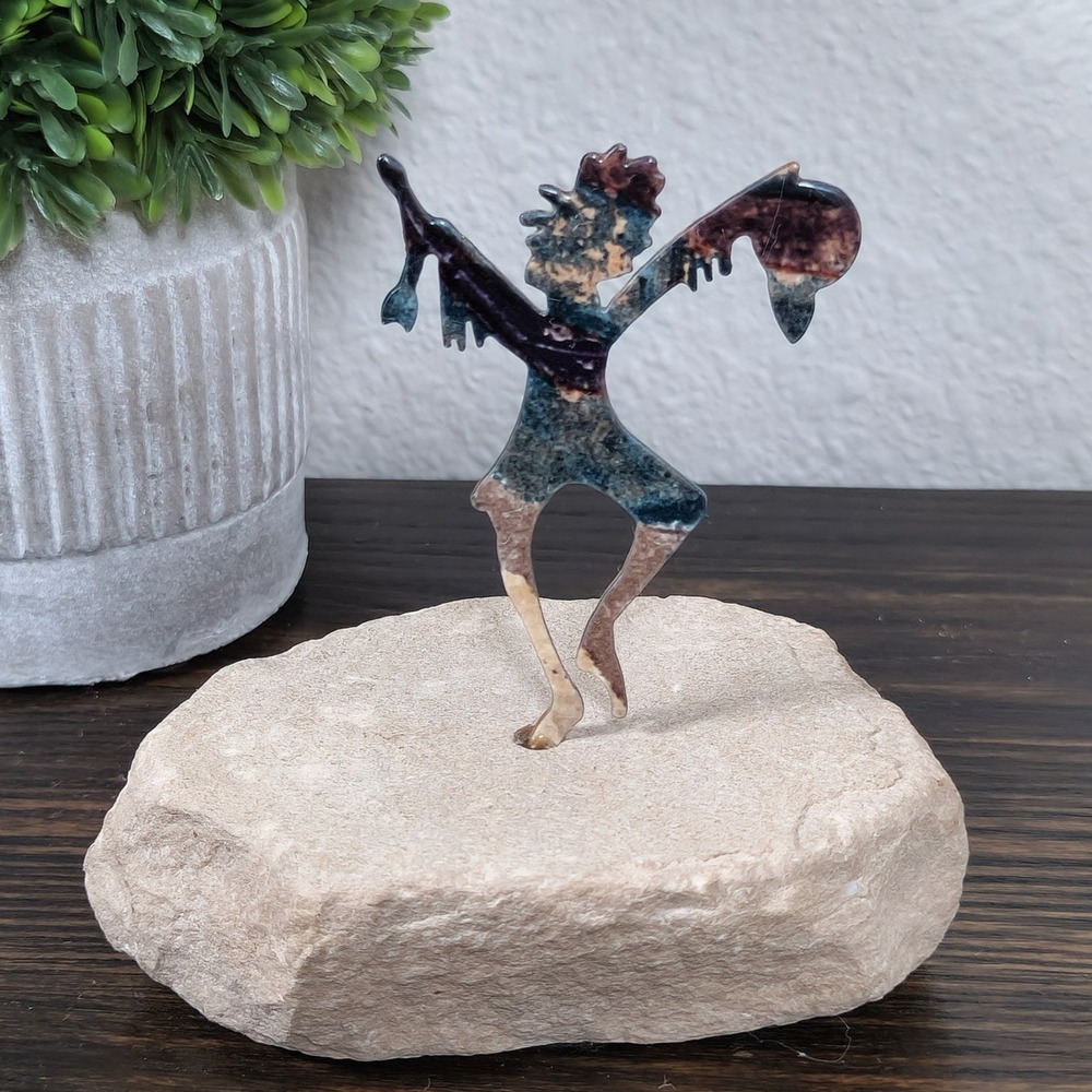 Native American Robert Shields Lazart Kokorelli Metal Sandstone Sculpture‎ 4"